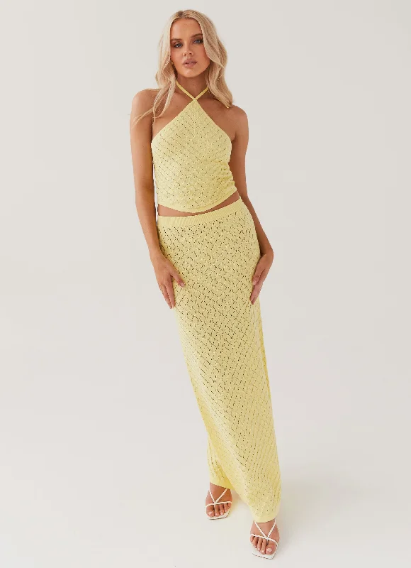 Nylon Short Skirts for Stretch -Amanza Knit Maxi Skirt - Lemon