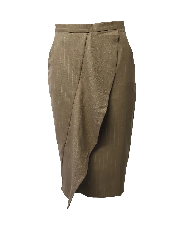 Beige Long Skirts for Neutral -Max Mara Ruffled Pencil Skirt in Brown Wool