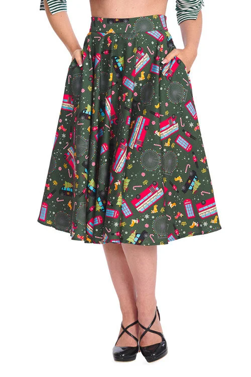 Soft skirts with plush cotton lining -Banned London Town Swing Skirt with Pockets Christmas