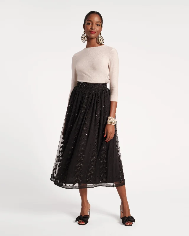 Flared Long Skirts for Drama -Valentina Sequin Ball Skirt Black