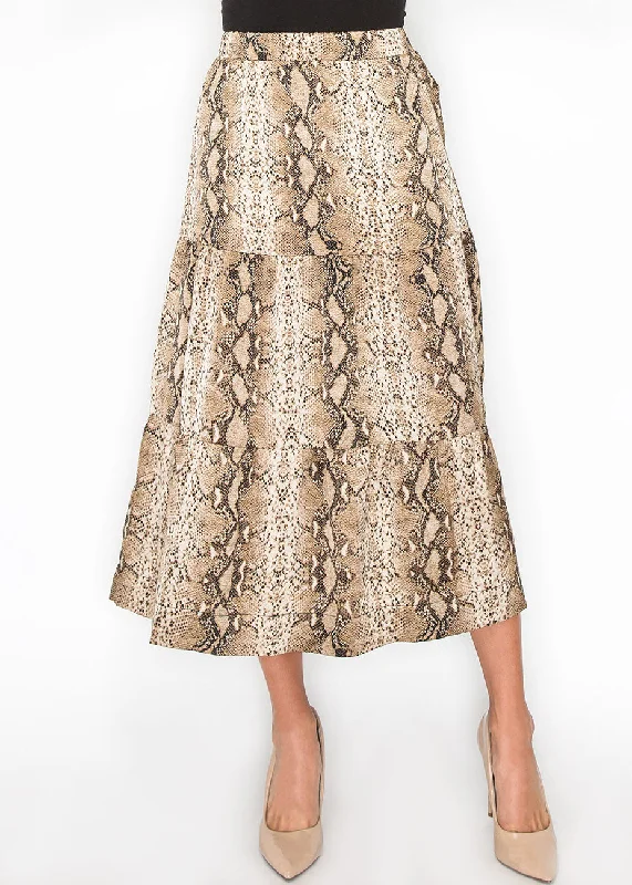 Silk Short Skirts for Luxurious -Snakeskin Print Tiered A-Line Skirt