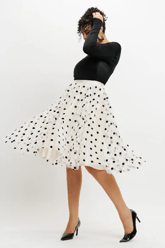 Ruffled skirts with lace trim softness -White Polka Dot Reversible Skirt