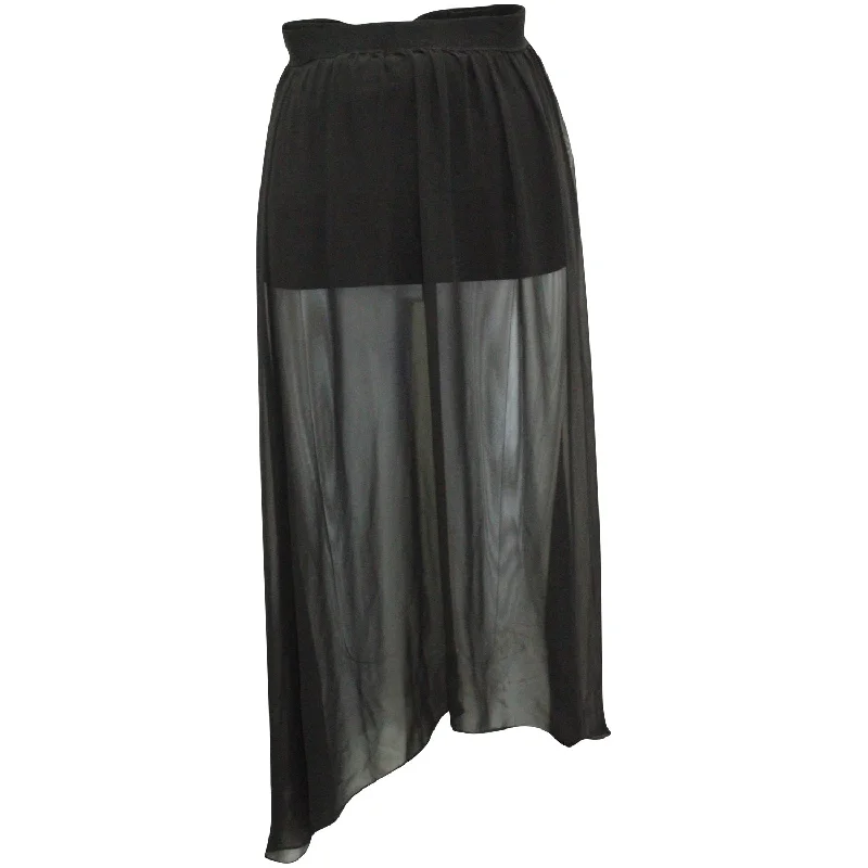 Retro Long Skirts for Throwback -Alice + Olivia Ruffle Embellishment Sheer Skirt in Black Polyester