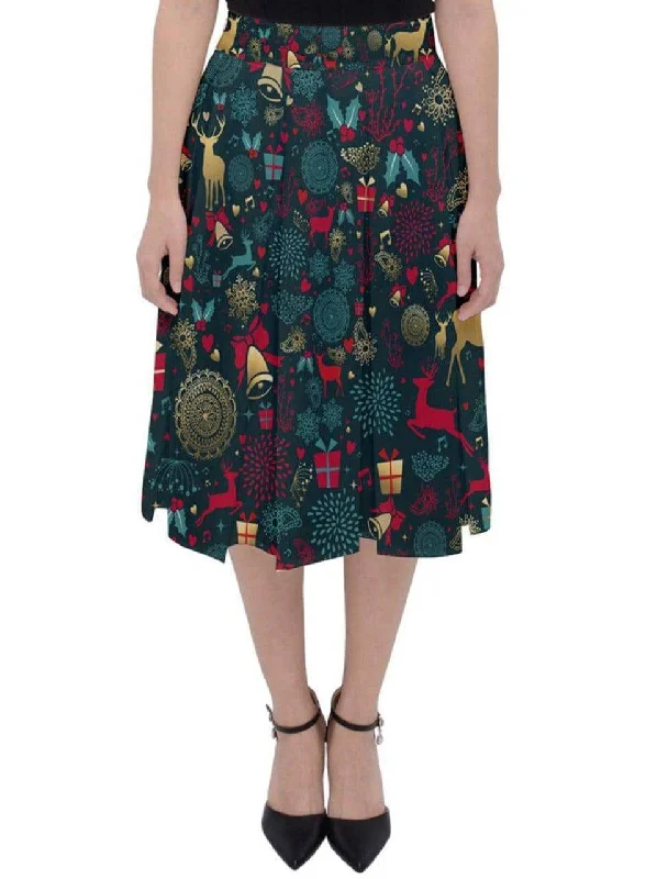 Pleated midi skirts for elegant everyday looks -Christmas Reindeer Midi Skirt