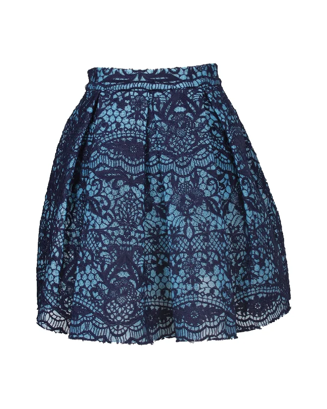 Wrap Long Skirts for Adjustable -Maje Pleated Guipure Lace And Mesh Mini Skirt in Blue Polyester