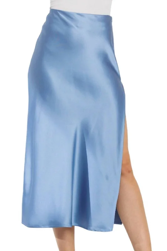 Abstract Long Skirts for Creative -Time Slipped Away Satin Midi Skirt In Blue