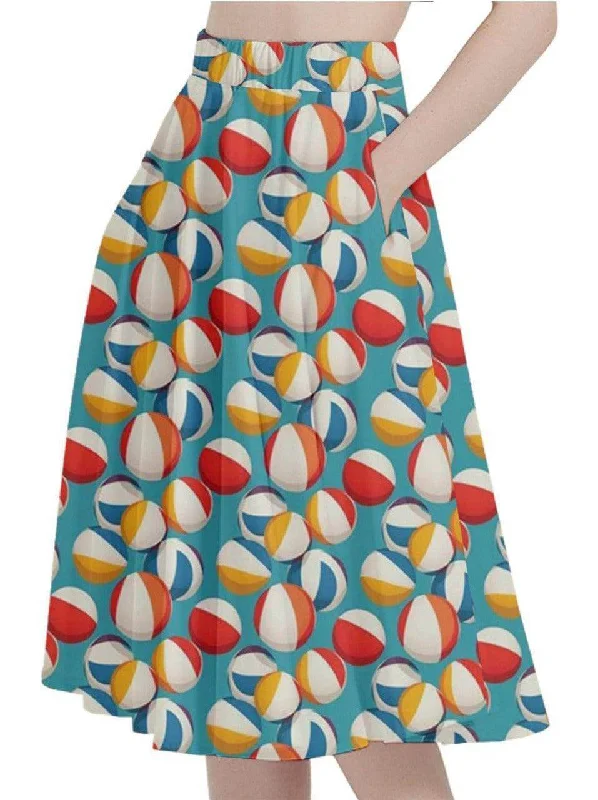 Soft skirts with gentle fabric drape -Retro Beach Balls Full Circle Skirt