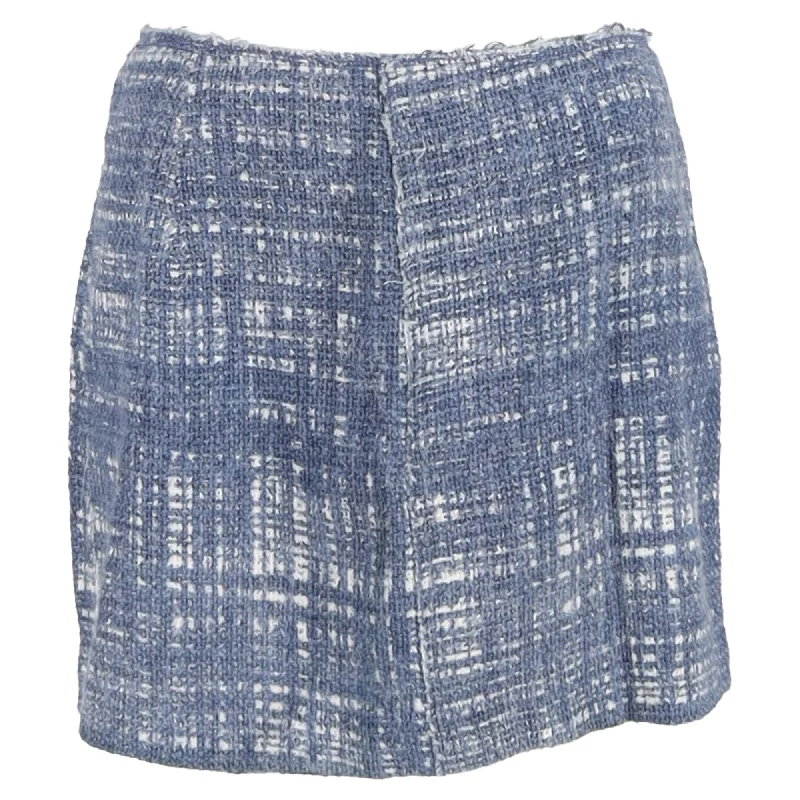 Floral Short Skirts for Romantic -Prada Mini Tweed A-Line Skirt in Blue Cotton