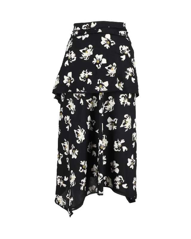 Silk Long Skirts for Luxurious -Proenza Schouler Asymmetric Midi Skirt in Floral-Print Viscose