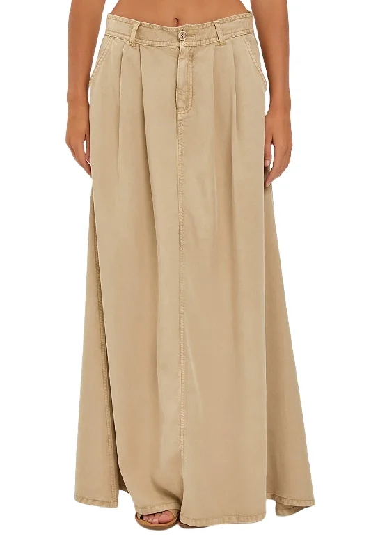 Khaki Long Skirts for Casual -High Rise Full Length Skirt In Latte