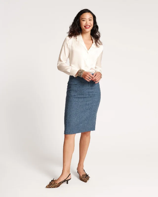 Wool Short Skirts for Warmth -Wool Pencil Skirt Blue