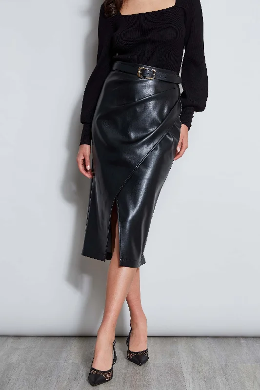 Pleated midi skirts for elegant everyday looks -Midi Vegan Leather Wrap Skirt