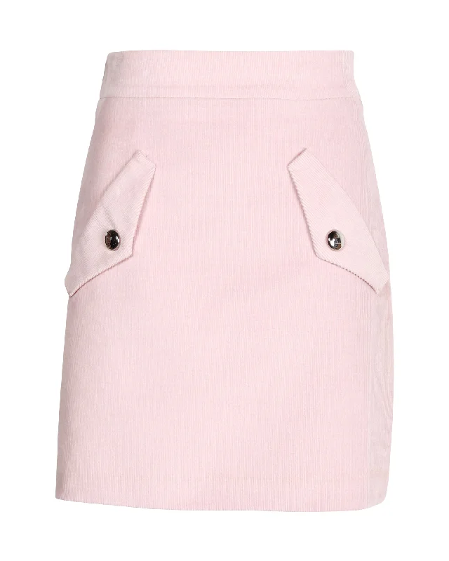 Pleated Long Skirts for Texture -Maje Jinelle Corduroy Skirt in Pink Cotton