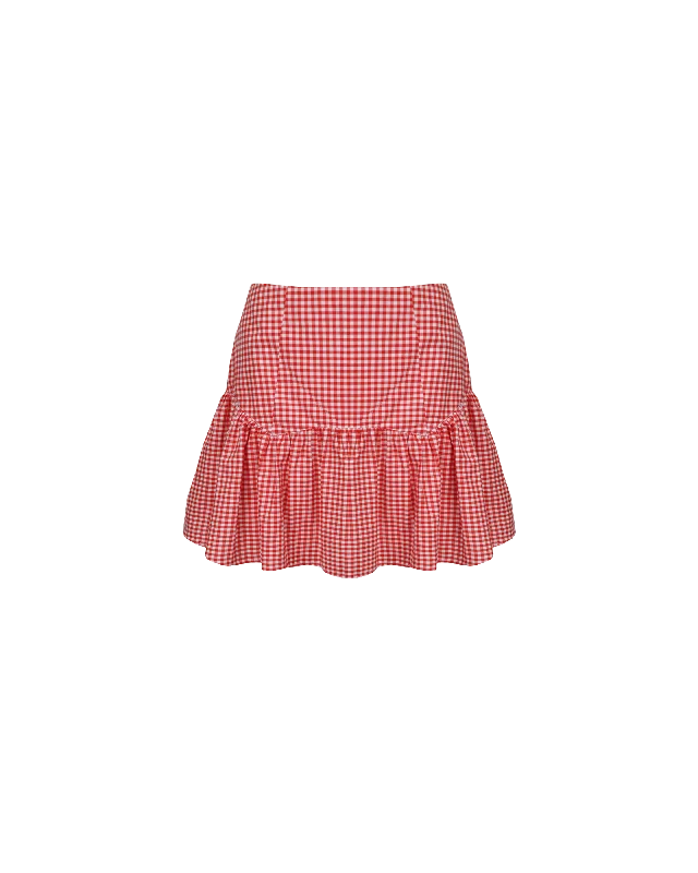 Classic skirts with simple clean lines -TRULLI MINI SKIRT RED GINGHAM