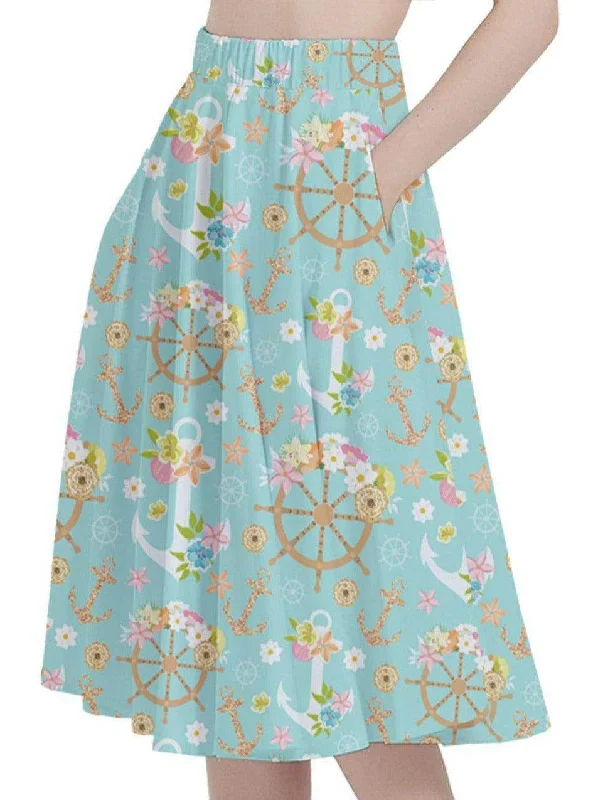 Bold skirts with metallic shimmer finish -Anchors Aweigh Full Circle Skirt