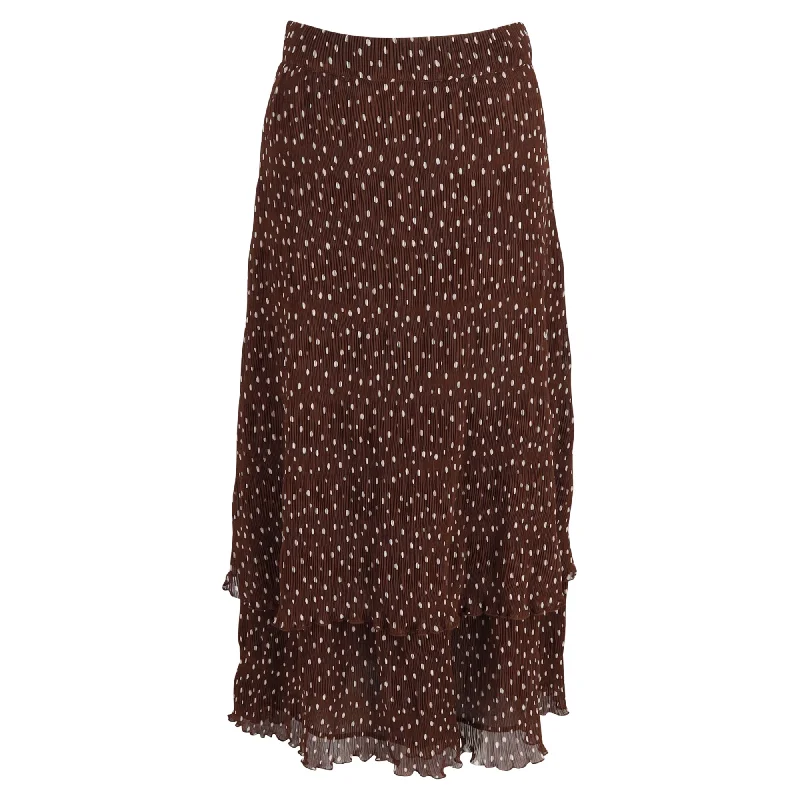 Green Long Skirts for Nature -Ganni Pleated Polka-Dot Midi Skirt in Brown Polyester