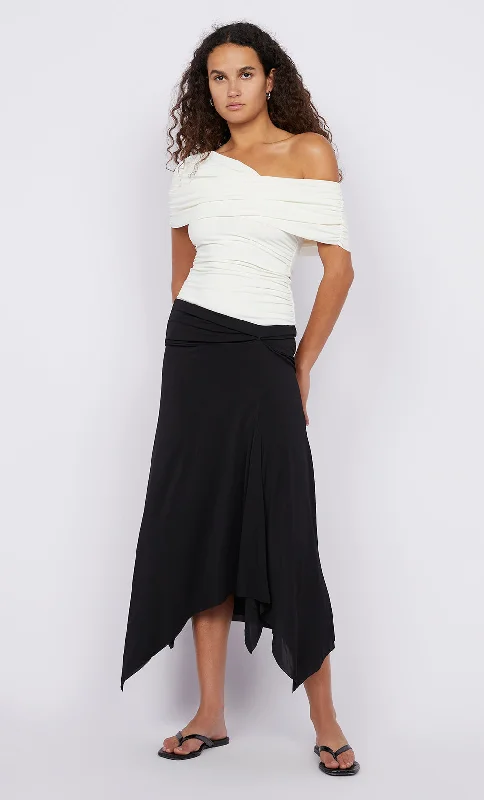 Lightweight skirts with airy fabric weave -GIGI MIDI SKIRT - BLACK