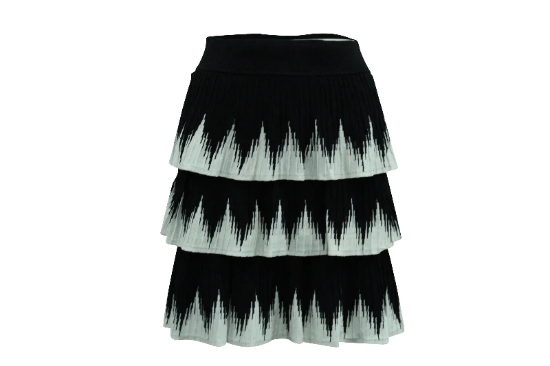 Modern Long Skirts for Trendy -Maje Julia Tiered Skirt in Black and White Polyester Viscose