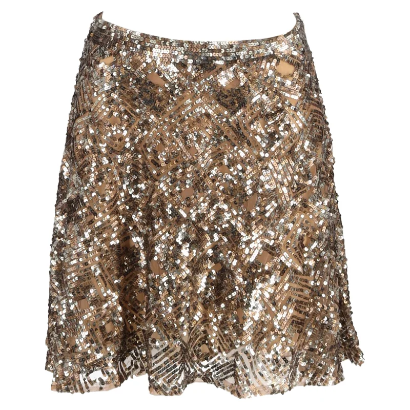 Punk Long Skirts with Spikes -Ralph Lauren Mini High-Waisted A-Line Skirt in Gold Sequin