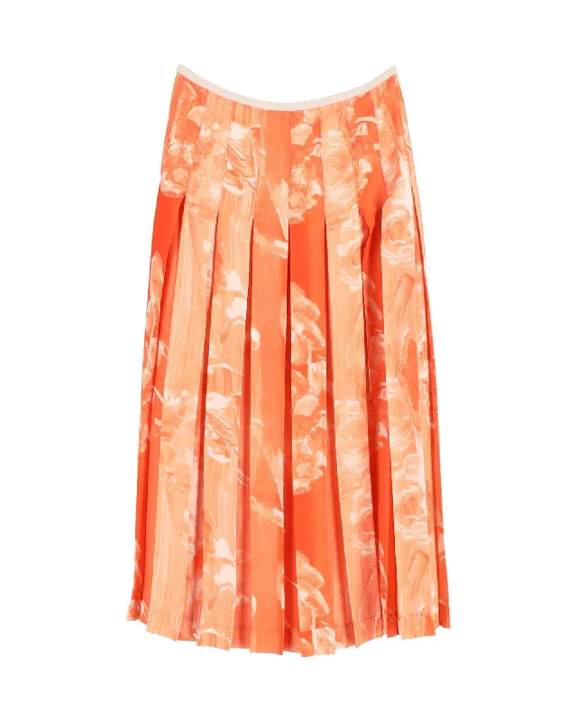 Celtic Long Skirts with Knotwork -Victoria Beckham Pleated Printed Skirt in Orange Cotton