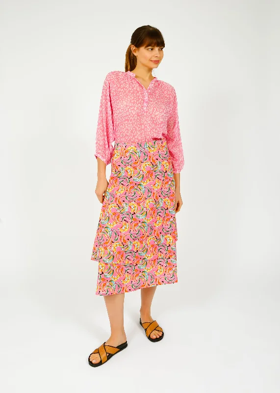 Lightweight linen skirts for breathable wear -PPL Bella Skirt in Bananas 01 Multi, Pink