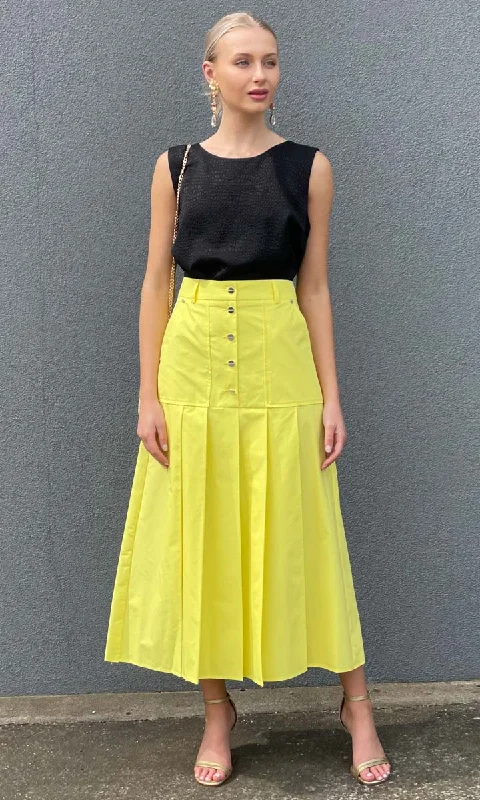 Luxury skirts with intricate embroidery accents -Beatrice B  Pleat Sun Skirt - Yellow