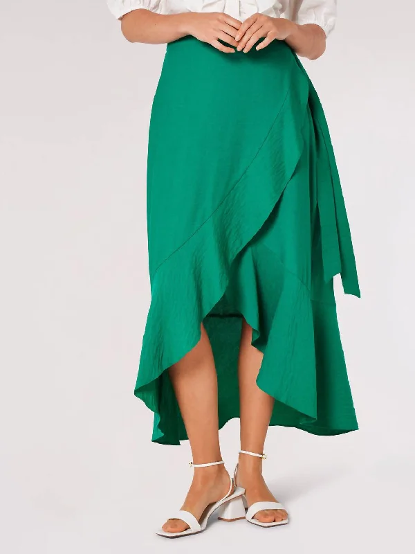 Wrap Long Skirts for Adjustable -Big Ruffle Maxi Skirt In Green