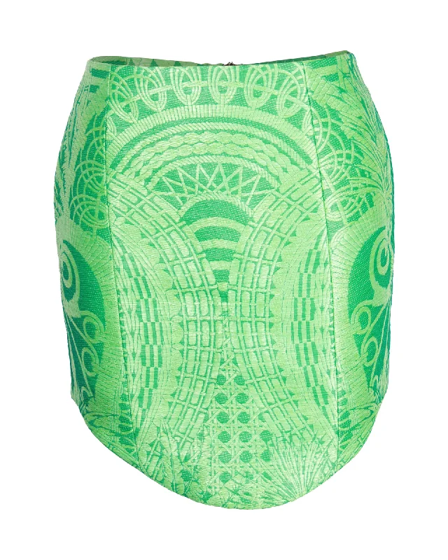 Satin Long Skirts for Shiny -Balmain Jacquard Mini Pencil Skirt in Green Polyamide