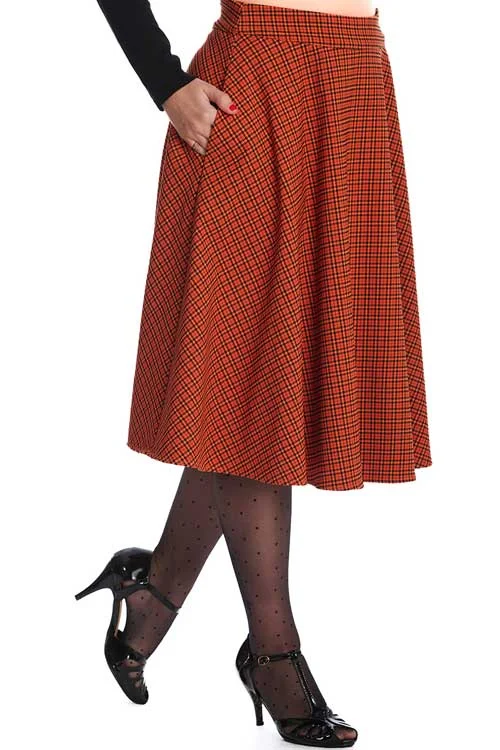 Lightweight skirts with airy fabric weave -Banned October Spooks Swing Skirt Orange Tartan Plaid