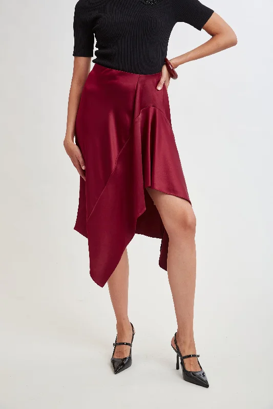 Cute denim skirts for youthful cool -Asymmetric Hem Satin Midi Skirt