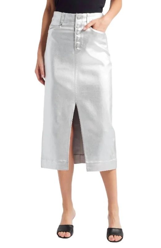 Minimalist Long Skirts for Simplicity -Meadow Midi Skirt In Platinum Silver Coating