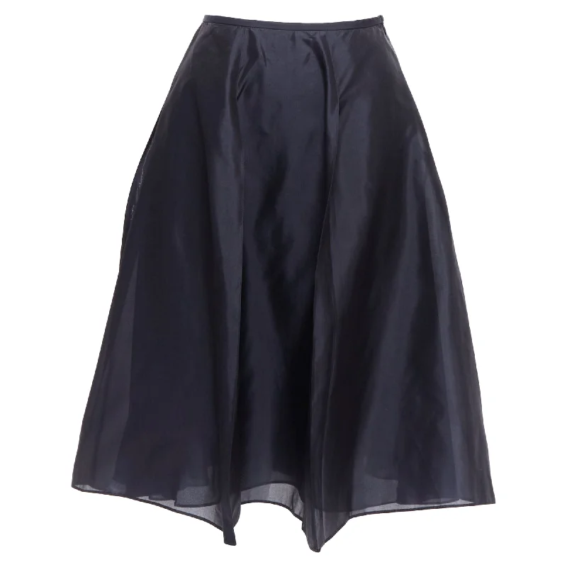 Long Skirts for Garden Parties -Giorgio Armani Silk Inverted Pleats A-Line Flared Skirt