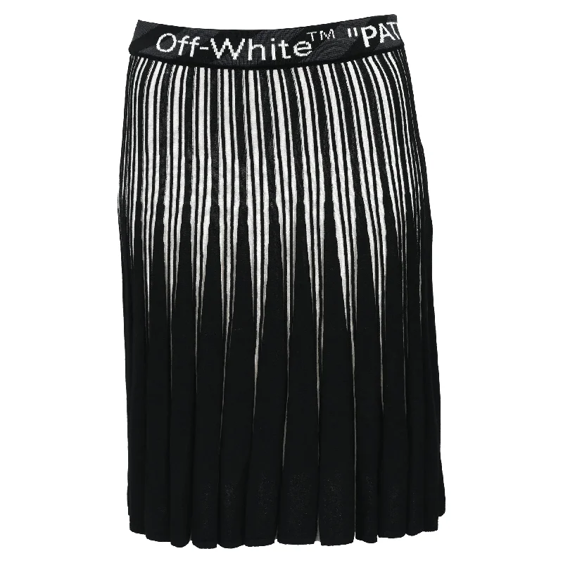 Long Skirts for Wedding Ceremony -Off-White Logo-Waistband Pleated Skirt In Black Viscose