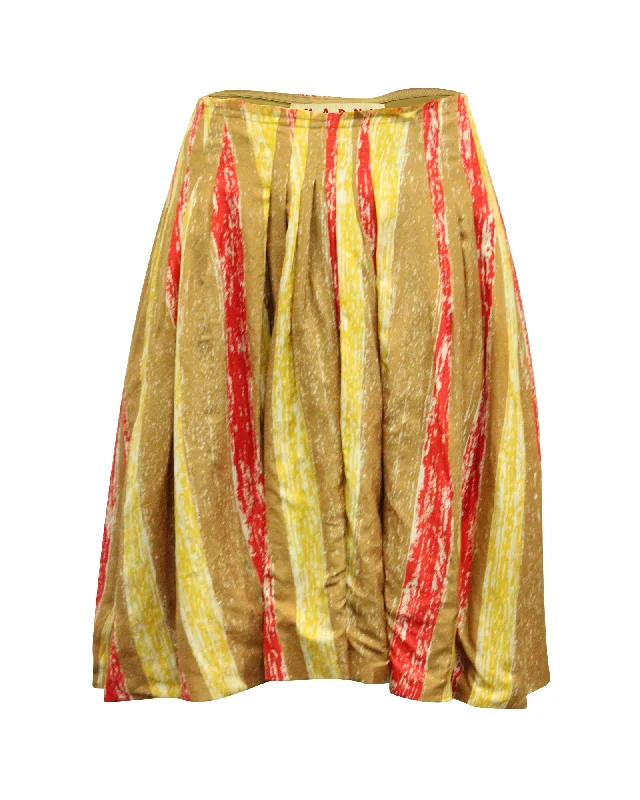 Low-waisted Long Skirts for Relaxed -Marni Balloon Pleated Midi Skirt in Multicolor Silk