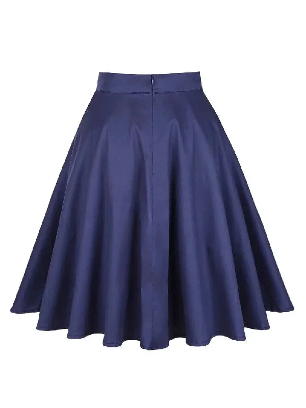 Lightweight linen skirts for breathable wear -Navy Flared Skirt