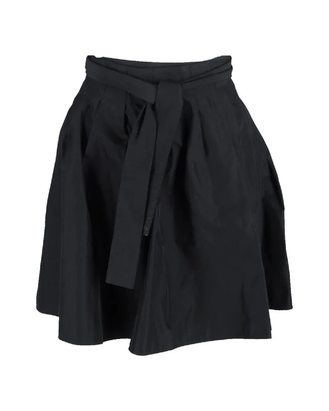 Solid Color Long Skirts for Simple -Joseph Tie Belt Mini Skirt in Black Polyester