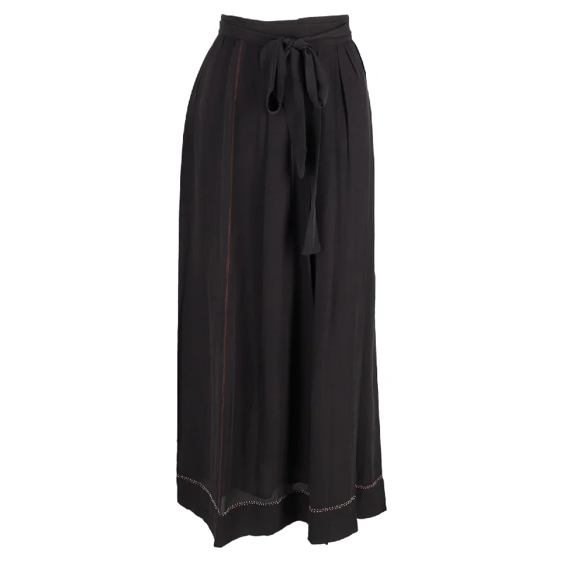 Brown Long Skirts for Earthy -Isabel Marant Crepe Moody Embellished Wrap Maxi Skirt in Black Silk