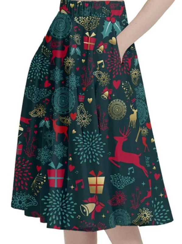 Casual linen skirts for breezy days -Christmas Reindeer Full Circle Skirt