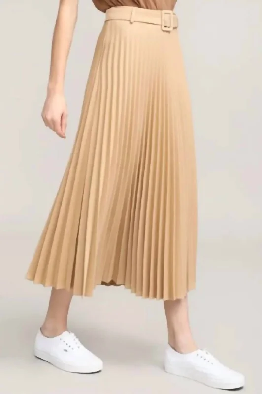 A-line Long Skirts for Flattering -Pleated Skirt In Taupe