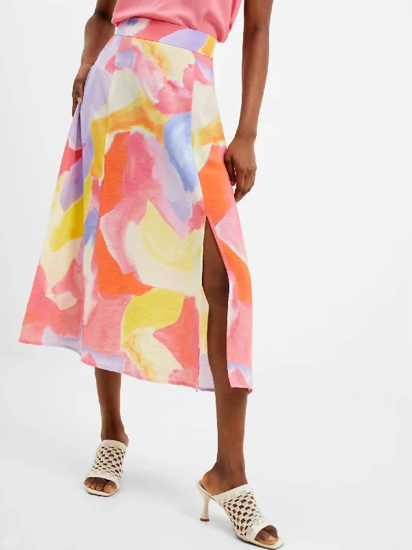 Silk Long Skirts for Luxurious -Isadora Faron Drape Slip Midi Skirt In Summer Multi