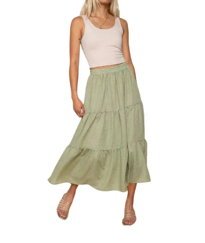 Nylon Long Skirts for Stretch -Carrie Skirt In Sage