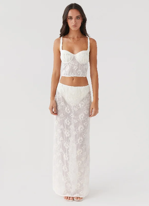 Nylon Long Skirts for Stretch -In The Clouds Maxi Skirt - Ivory Petal