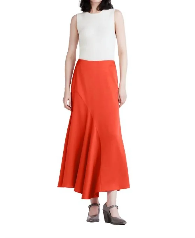 Flared Long Skirts for Drama -Paulette Flared Midi Skirt In Sunset