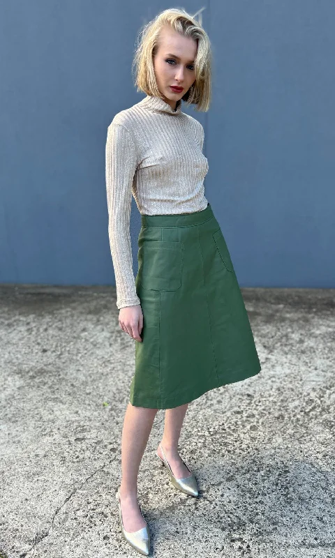 Luxury skirts with elegant silk sheen -hoss Jules Leather Pocket Skirt - Green