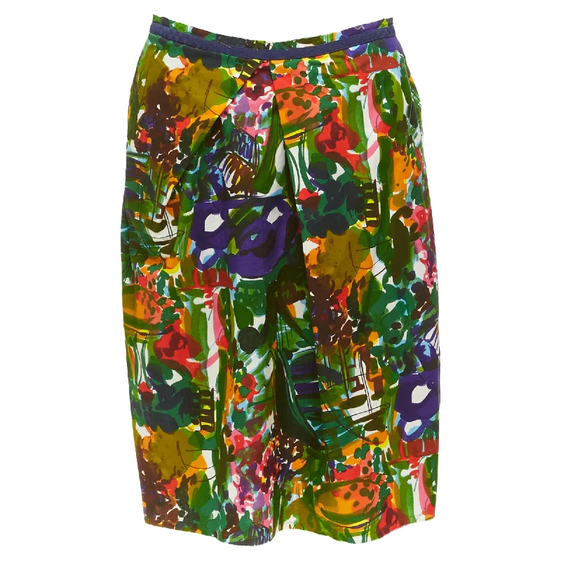 Flared Short Skirts for Flirty -Marni Floral Cotton Inverted Pleat Front Knee Skirt