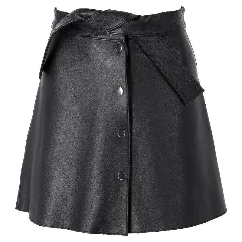 Long Skirts for Evening Galas -Maje Button Mini Skirt in Black Leather