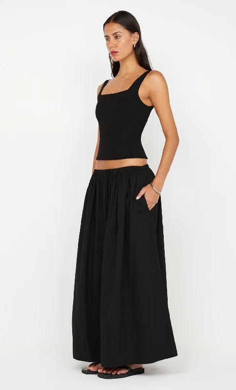 Flowy floral skirts for springtime elegance -ELEANOR DRAWCORD MAXI SKIRT - BLACK