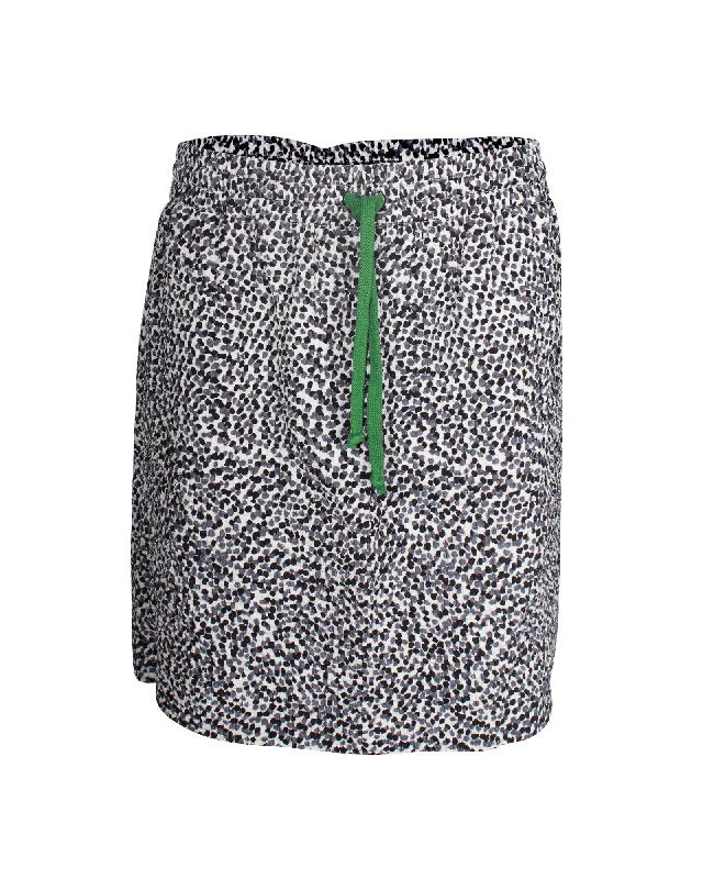 Flared Long Skirts for Drama -Celine Polka Dot Drawstring Mini Skirt in Grey Silk