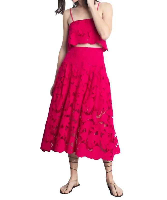 Pleated Long Skirts for Texture -Artemisa Skirt In Pink Lace