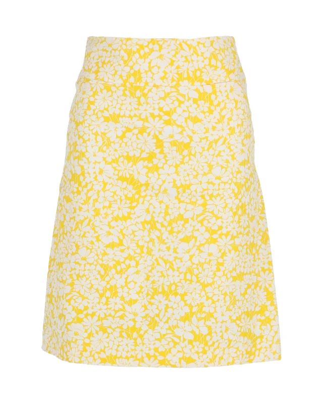 Striped Long Skirts for Style -Burberry Floral Knee-Length Skirt in Yellow Cotton